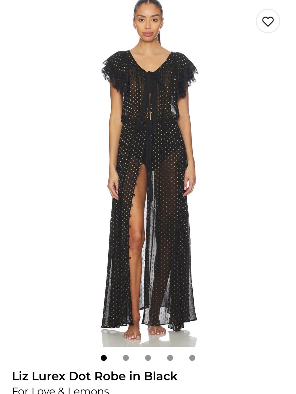 For Love & Lemons Liz Lurex Polka Dot Sheer Chiffon Long Robe Nightgown Dress